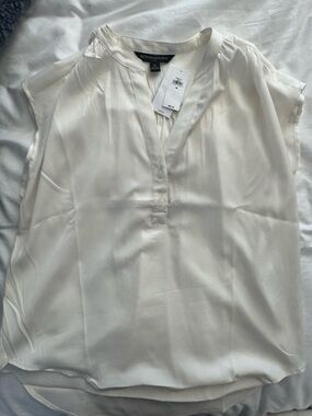 Banana Republic Ivory Silk Split-Neck Blouse